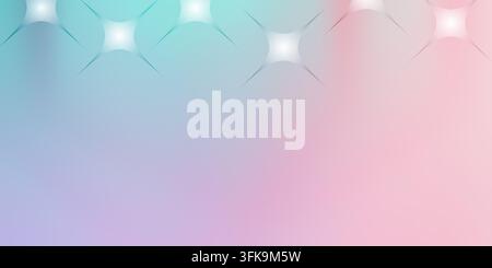 Ein weicher, verträumter Hintergrund mit einem Pastellgradienten aus Blau und Rosa sowie leuchtenden, vierzackigen Sternmotiven entlang der Oberkante. Stockfoto