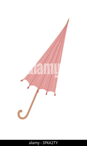 Niedlicher rosa geschlossener Regenschirm mit gebogenem dunklem Griff, modisches Damenaccessoire zum Schutz vor Regen, einfache handgezeichnete bunte Clipart Stock Vektor