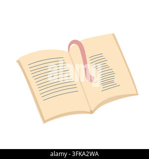 Offenes Buch mit Lesezeichen, einfache handgezeichnete Doodle-Illustration, Konzept für Bildung, Lernen, Literaturlesen, Bibliotheksstudium, Lehrbuchforschung und Geschichtenerzählen, Schulfach-Element Stock Vektor