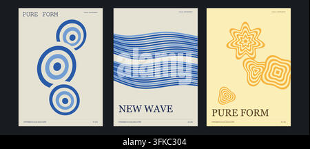 Abstraktes Posterset mit geometrischen Formen und welligen Linien für moderne Inneneinrichtung als Wandkunst und professionelles Design Stock Vektor