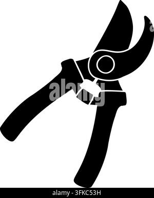 Schwarze Gartenschere Silhouette isoliert auf Weiß. Einfache Illustration eines Gartenhandwerkzeugs für Gartenarbeit, Landschaftsgestaltung, Gartenbau, Beschneiden, Schneiden, lo Stock Vektor