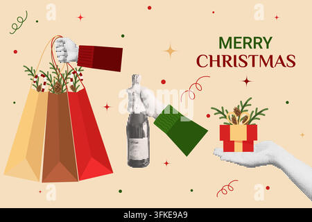 Weihnachtsgeschenkeinkauf mit Halbtontonhänden und Geschenken Stock Vektor