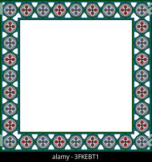 Vektor farbiges quadratisches gotisches Ornament. Mittelalterliches europäisches Rechteck, Bordüre. Klassisches Muster der Deutschen, Angeln, Sachsen, Franken. Stock Vektor