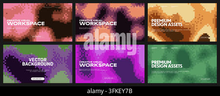 Pixelierte digitale abstrakte Hintergründe für modernes Design. Diese Vektorhintergründe verfügen über eine einzigartige gestörte Textur mit organischen Formen und variierter co Stock Vektor