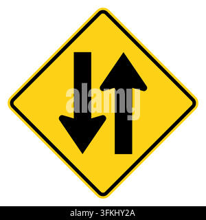 Zweistromverkehrsschild (MUTCD W6-3), Warnschild wie in den Vereinigten Staaten verwendet. Standardamerikanisches Verkehrsschild für Karten, Fahrführer, Infografiken Stock Vektor