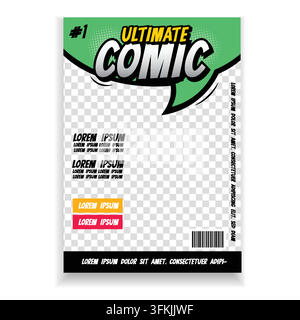 Comic-Buch-Cover-Vorlage Vektorbild mit kräftigen grafischen Elementen, dynamischen geometrischen Formen, lebhaften Farben, ausdrucksstarker Typografie Stock Vektor