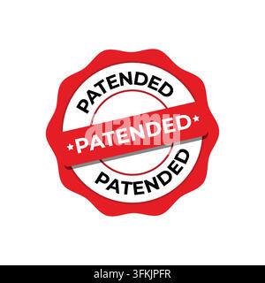 Patentiertes Siegelstempel rotes Abzeichen mit einem fetten runden Emblem, satter roter Farbe, eleganter Typografie, dekorativen BordürenDetails Stock Vektor