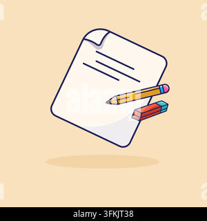Papier, Bleistift und Radiergummi Vektor Element Cartoon Design Vorlage Web Stock Vektor