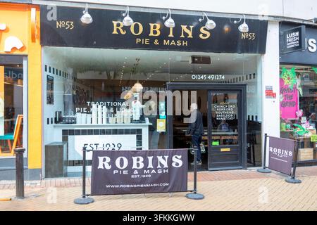 Robins Pie and Mash Shop traditionelles Café, High Street, Stadtzentrum von Chelmsford, Essex, England, UK Stockfoto