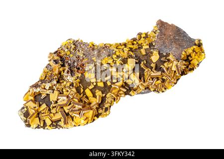 Wulfenit-Mineralstein auf weißem Hintergrund im Nahaufnahme Stockfoto