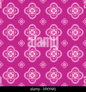 Handgezeichnetes nahtloses helles Fuchsia-Fliesenmuster für lebendige Modetextil-Wandtapeten-Drucke Stockfoto