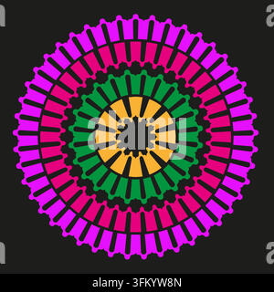 Mandala-Neon-Geometrie-Vektorform mit bunten Stammesornamenten. Es repräsentiert kreative ethnische Dekoration. eps 10 Stock Vektor