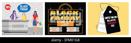 Black Friday Sales Event. Black Friday Sale Event Template. Tag Black Friday sales for Exclusive Deals. Set flaches Vektor-Modern-Illustration Stock Vektor