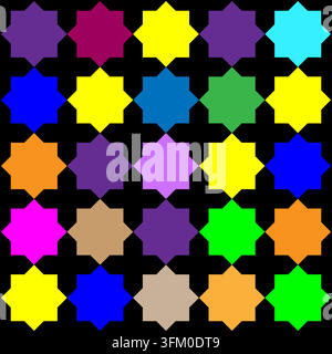 Geometrisches Sternenkreuz-Mosaikfliesenmuster mit farbenfrohem Vektorhintergrund. eps 10. Stock Vektor