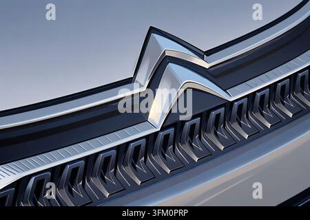 Citroen-Logo und Kühlergrillendesign mit silbernen Chromdetails Stockfoto
