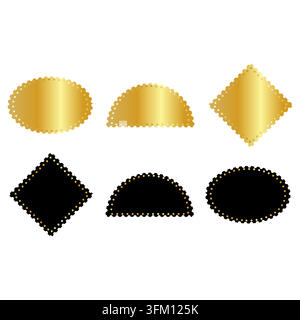 Luxus-Sammlung aus goldenen und schwarzen Abzeichen. Premium-Vektor-Etiketten mit leeren geometrischen Formen, glänzenden metallischen Farbverläufen und eleganten Rahmen für certi Stock Vektor