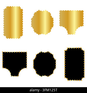Luxus-Sammlung aus goldenen und schwarzen Abzeichen. Premium-Vektor-Etiketten mit leeren geometrischen Formen, glänzenden metallischen Farbverläufen und eleganten Rahmen für certi Stock Vektor