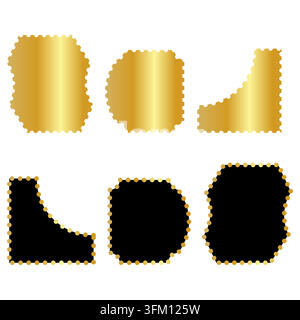 Luxus-Sammlung aus goldenen und schwarzen Abzeichen. Premium-Vektor-Etiketten mit leeren geometrischen Formen, glänzenden metallischen Farbverläufen und eleganten Rahmen für certi Stock Vektor