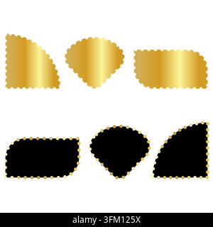 Luxus-Sammlung aus goldenen und schwarzen Abzeichen. Premium-Vektor-Etiketten mit leeren geometrischen Formen, glänzenden metallischen Farbverläufen und eleganten Rahmen für certi Stock Vektor