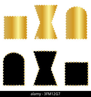 Luxus-Sammlung aus goldenen und schwarzen Abzeichen. Premium-Vektor-Etiketten mit leeren geometrischen Formen, glänzenden metallischen Farbverläufen und eleganten Rahmen für certi Stock Vektor