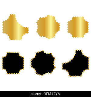 Luxus-Sammlung aus goldenen und schwarzen Abzeichen. Premium-Vektor-Etiketten mit leeren geometrischen Formen, glänzenden metallischen Farbverläufen und eleganten Rahmen für certi Stock Vektor