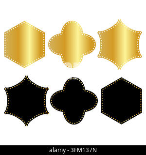 Luxus-Sammlung aus goldenen und schwarzen Abzeichen. Premium-Vektor-Etiketten mit leeren geometrischen Formen, glänzenden metallischen Farbverläufen und eleganten Rahmen für certi Stock Vektor