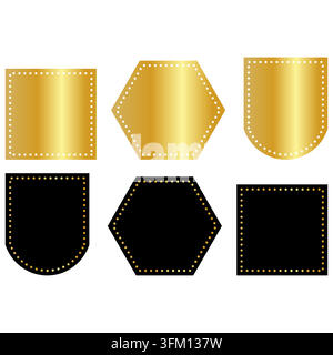 Luxus-Sammlung aus goldenen und schwarzen Abzeichen. Premium-Vektor-Etiketten mit leeren geometrischen Formen, glänzenden metallischen Farbverläufen und eleganten Rahmen für certi Stock Vektor