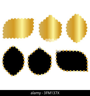 Luxus-Sammlung aus goldenen und schwarzen Abzeichen. Premium-Vektor-Etiketten mit leeren geometrischen Formen, glänzenden metallischen Farbverläufen und eleganten Rahmen für certi Stock Vektor