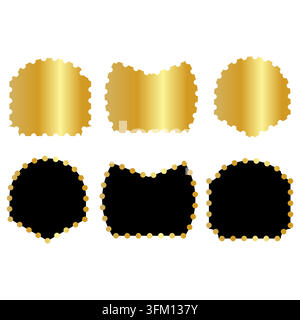 Luxus-Sammlung aus goldenen und schwarzen Abzeichen. Premium-Vektor-Etiketten mit leeren geometrischen Formen, glänzenden metallischen Farbverläufen und eleganten Rahmen für certi Stock Vektor