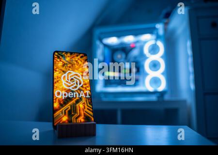 Das OpenAI-Logo wird auf einem Smartphone angezeigt. OpenAI ist ein US-Unternehmen im Bereich der künstlichen Intelligenz. 18.01.2026. Stockfoto
