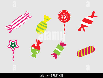 Süßigkeiten- und Süßigkeitenkollektion für Icon-Webdesign-Dekoration Cartoon-Weihnachtsfeier-Vektor und Illustration Stock Vektor
