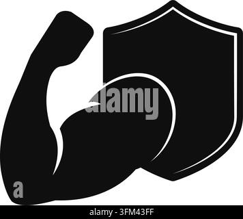 Shield Strong Protection Logo Design Vektor Stockillustration. Muskel-Silhouette Starker Arm Bizeps Bodybuilder Athlet Fitness Fitnessstudio Vektor Design Illu Stock Vektor