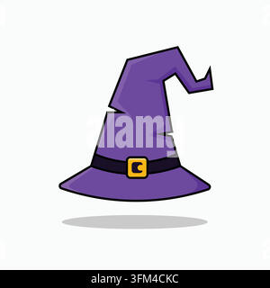 Halloween-Hut-Vektorillustration mit klassischen spitzen Hexenhüten, detailliert mit lebhaften lila Bändern Stock Vektor