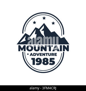 Abenteuer-Logo-Ikonen-Vektordesign Bergabenteuerdesign mit einer majestätischen Berggipfel-Silhouette, gepaart mit dynamischen Outdoor-Elementen Stock Vektor