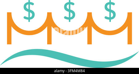 Geld-Brücken-Wellen-Logo-Ikonen-Vektor-Konzept-Design-Vorlage Web Stock Vektor