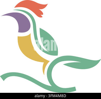 Vogel-Vektor-Icon-Logo mit Blattwerk-Konzept-Design-Vorlage Stock Vektor