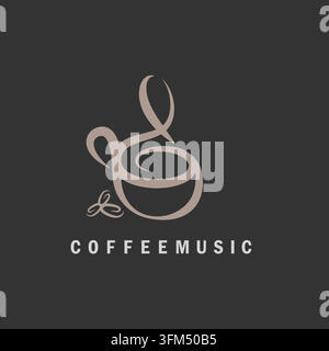 entspannende Musik mit Morgenkaffee-Logo-Ikon Stock Vektor