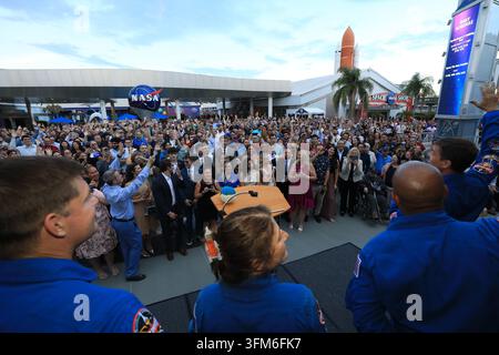 Artemis-Missionsfeier - KSC-Besucherkomplex, Kennedy Space Center, Florida, 7. Juli 2026 Stockfoto