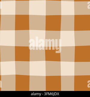Einfaches braunes und beiges welliges Gingham-Vektor-Muster ohne Naht, niedlicher Herbstkarostoffhintergrund für Verpackung und Textildesign Stock Vektor