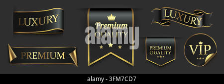 Satz von Premium-Luxus-Labels und goldenen Bannern für Ihr Business-Branding und hochwertigen Verkauf. Vektorillustration Stock Vektor