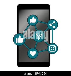 Smartphone-Social-Media-Netzwerk-Verbindung-Tech-Vektor-Symbol Stock Vektor