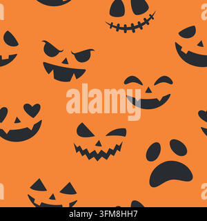 Halloween-Muster ohne Ende mit Jack-Gesichtern. Lustiges und gruseliges einfaches Wiederholungsdesign zum Drucken. Stock Vektor