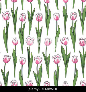 Nahtloses Muster mit rosa Tulpen. Farbvektorhintergrund. Stock Vektor