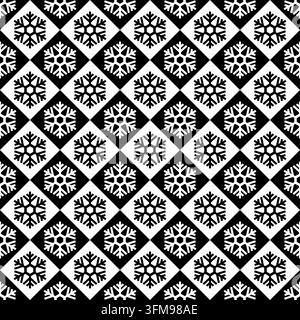 Schneeflocken-Muster ohne Naht. Wiederholte Schneeflockenmuster. Winterdesign für Drucke. Wiederholte schwarze gefrierende Schneeflocken isoliert auf weißem Hintergrund. Gefrier Stock Vektor