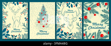 Set von Weihnachtskarten. Weihnachtsrentier Handzeichnung. Nicht KI. Vektorillustration Stock Vektor