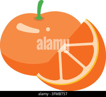 Frische Orange Reife Zitrusfrucht mit grünen Blättern Vektorillustration Stock Vektor