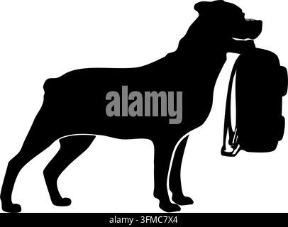 Hund mit Schultasche, zurück zur Schule, schwarze isolierte Vektorsilhouette Stock Vektor