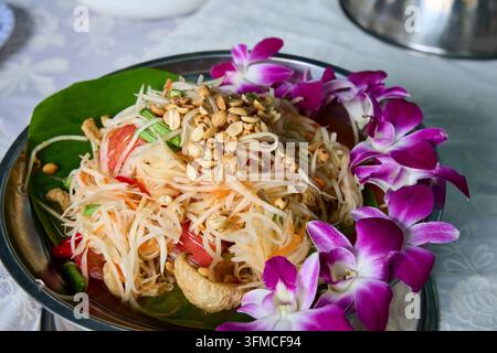 Ein wunderschönes Teller mit thailändischem grüner Papayasalat Stockfoto