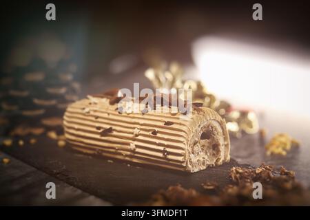Nahaufnahme eines Julblocks für Weihnachts- und Neujahrsfeiern. Stockfoto
