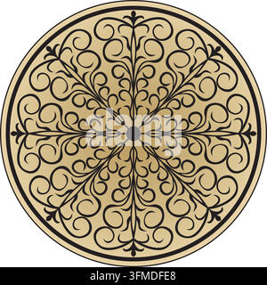 Vektorrundes goldenes europäisches Muster. Kreis mit abstraktem Blumenornament. Stock Vektor